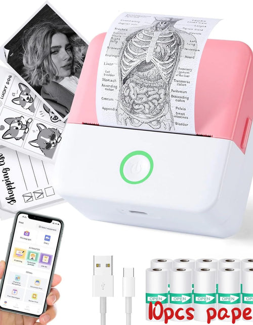 Load image into Gallery viewer, Thermal Mini Printer, Portable Inkless Bluetooth Sticker Maker with 10 Rolls Paper, Pink
