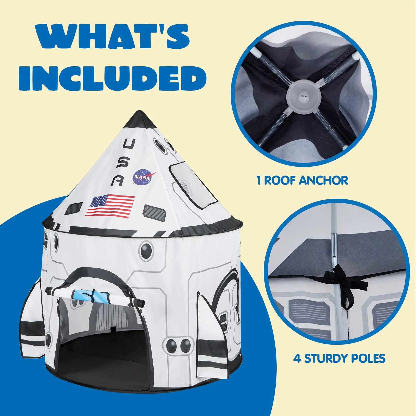 Rocket Ship Play Tents Set for Child, Pop up Playhouse with Tunnel, Kids Pretend Play