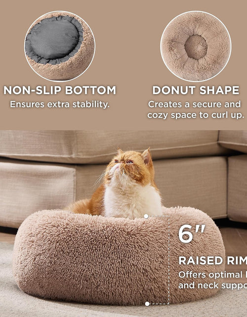 Load image into Gallery viewer, Calming Dog Beds for Small Medium Large Dogs - round Donut Washable Dog Bed, Anti-Slip Faux Fur Fluffy Donut Cuddler Anxiety Cat Bed, Fits up to 15-100 Lbs
