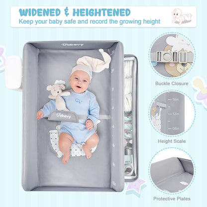 Portable Baby Changing Table with Wheels,Adjustable Height ,Foldable Diaper Change Table with Cleaning Bucket , Nursery Organizer & 2 Tier Storage Rack, Infant Newborn Mobile Nursery Organizer