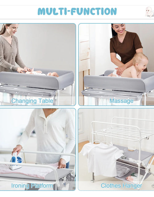 Load image into Gallery viewer, Portable Baby Changing Table with Wheels,Adjustable Height ,Foldable Diaper Change Table with Cleaning Bucket , Nursery Organizer &amp; 2 Tier Storage Rack, Infant Newborn Mobile Nursery Organizer
