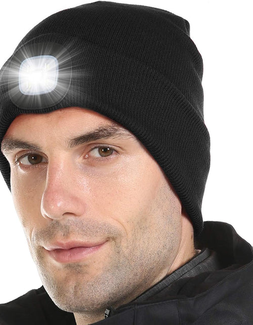 Load image into Gallery viewer, LED Lighted Beanie, Unisex Warm Knitted Hat, Rechargeable Headlamp Cap for Outdoors, Tech Gift for Men Dad Father Him
