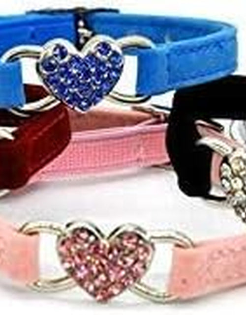 Load image into Gallery viewer, Heart Bling Cat Collar with Safety Belt and Bell 8-11 Inches
