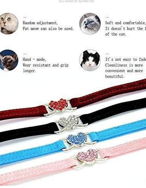 Load image into Gallery viewer, Heart Bling Cat Collar with Safety Belt and Bell 8-11 Inches
