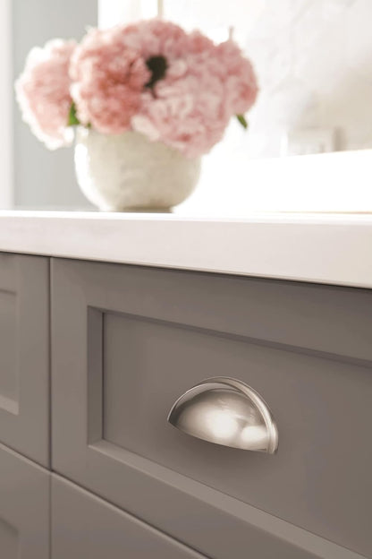 | Cabinet Cup Pull | Satin Nickel | 3 Inch (76 Mm) Center to Center | Ravino | 10 Pack | Drawer Pull | Drawer Handle | Cabinet Hardware