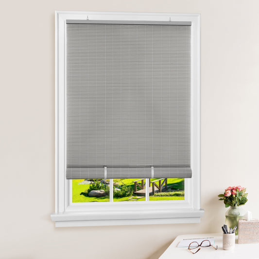 Solstice Cordless Vinyl Light Filtering Window Roll-Up Blind, 72" X 30", Woodtone Brown