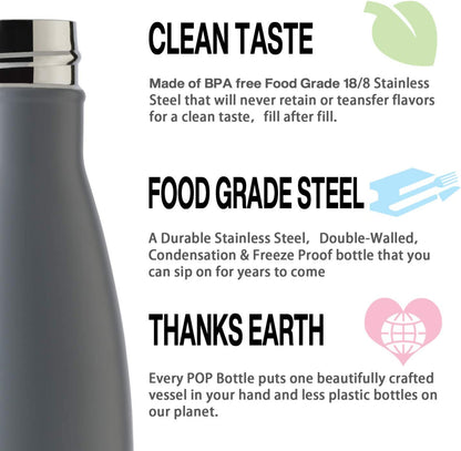 17Oz Sport Water Bottle Vacuum Insulated Stainless Steel Sport Water Bottle Leak-Proof Double Wall Cola Shape Water Bottle, Keep Drinks Hot & Cold (Cold Gray, 12 Pack)
