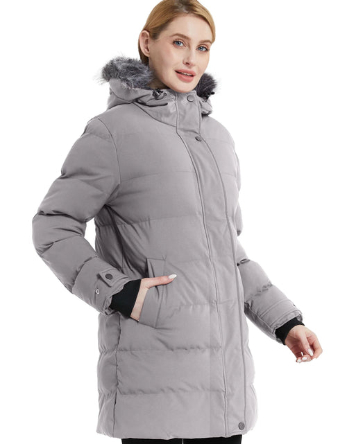 Load image into Gallery viewer, Women&#39;S Puffer Jacket Warm Winter Coat Hooded Puffer Parka Coat Charcoal L
