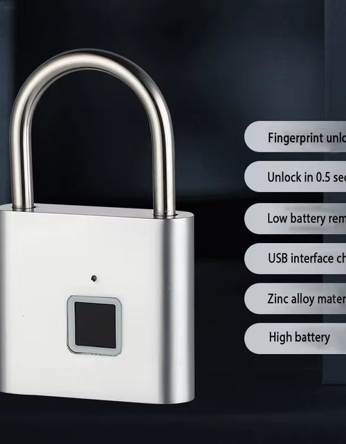 Load image into Gallery viewer, Portable Fingerprint Padlock USB Rechargeable Lithium Battery Waterproof Durable Zinc Alloy Lockbody
